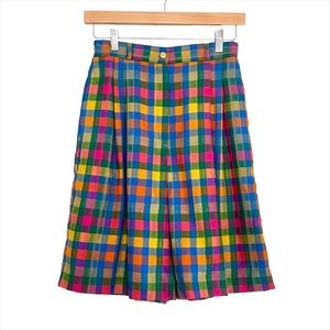 Vintage TanJay Rainbow Checkered Gingham High Rise Pleated Shorts Colorful Plaid